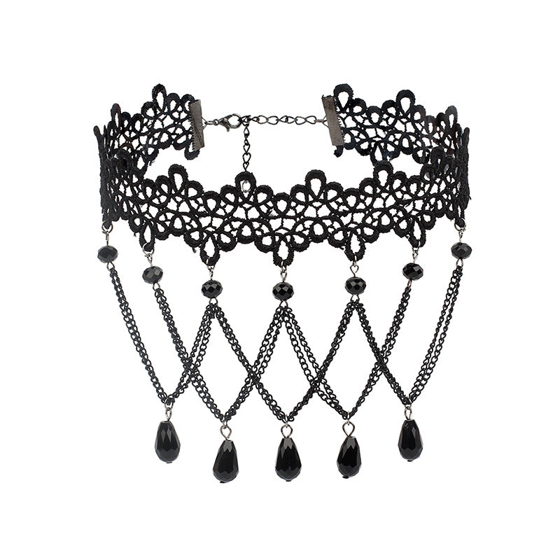 Retro Black Lace Tassel Gothic Lolita Chocker