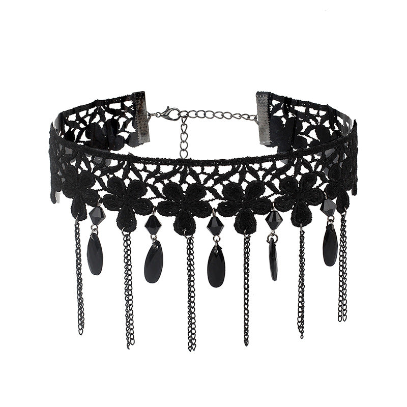 Retro Black Lace Tassel Gothic Lolita Chocker