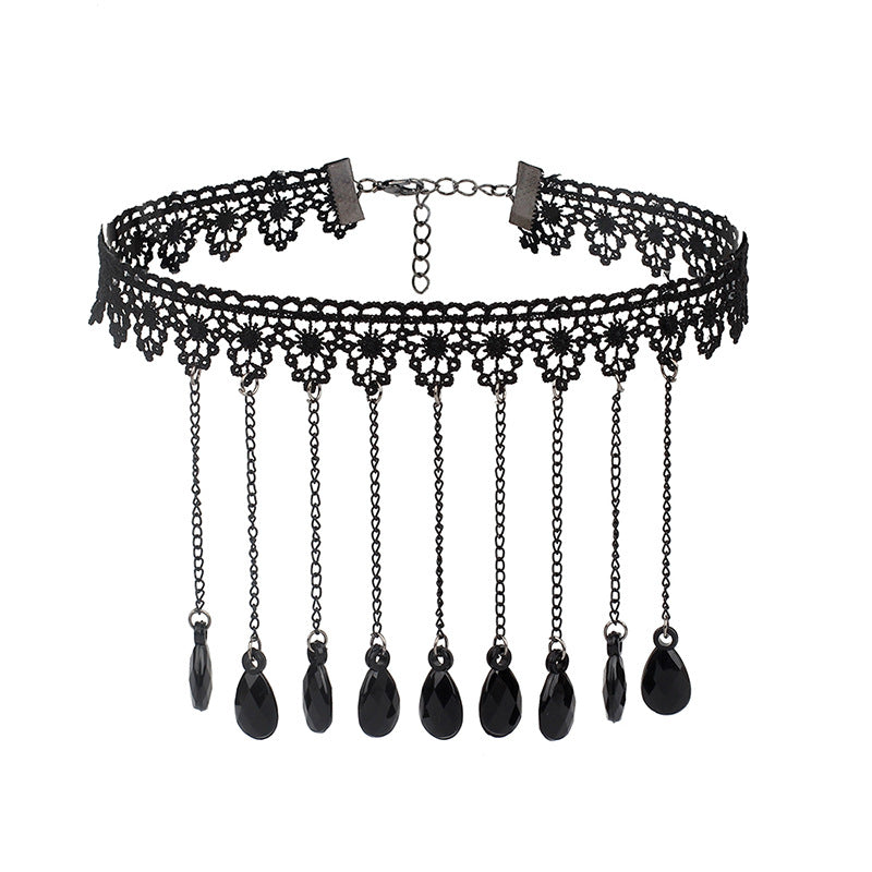 Retro Black Lace Tassel Gothic Lolita Chocker