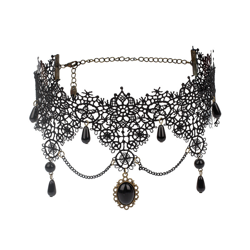 Retro Black Lace Tassel Gothic Lolita Chocker