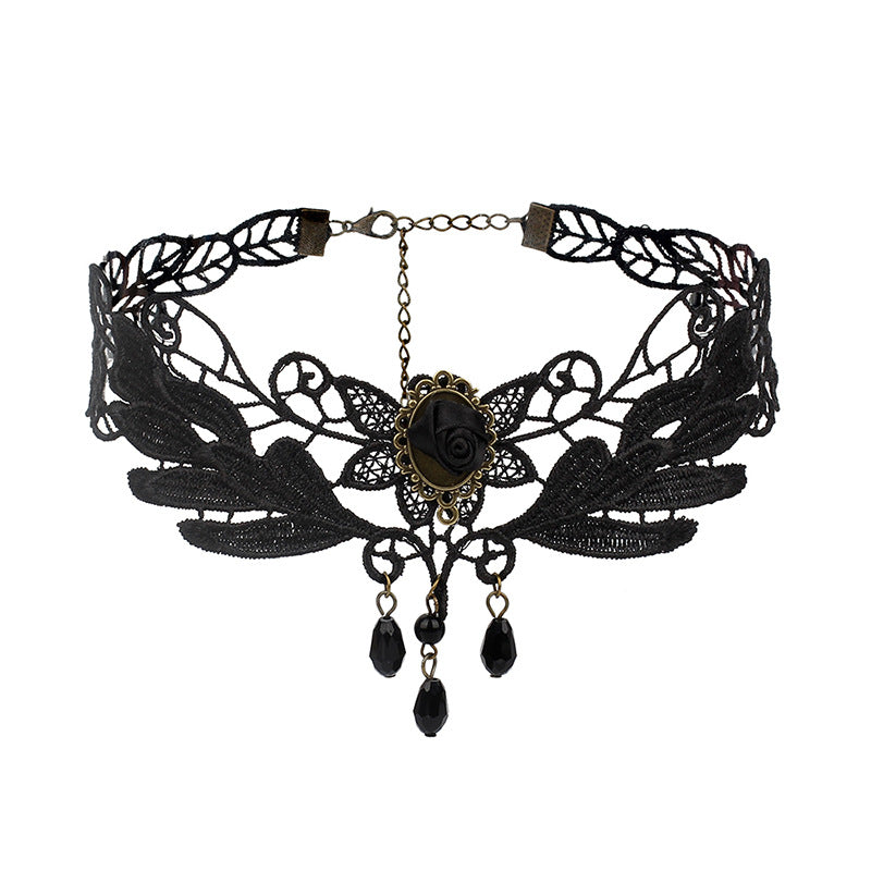 Retro Black Lace Tassel Gothic Lolita Chocker