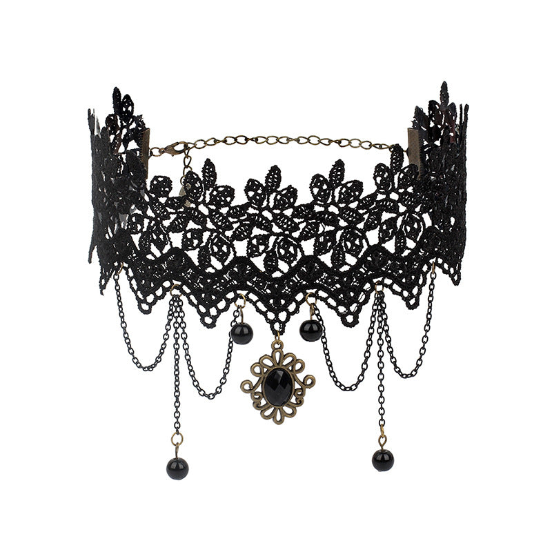 Retro Black Lace Tassel Gothic Lolita Chocker