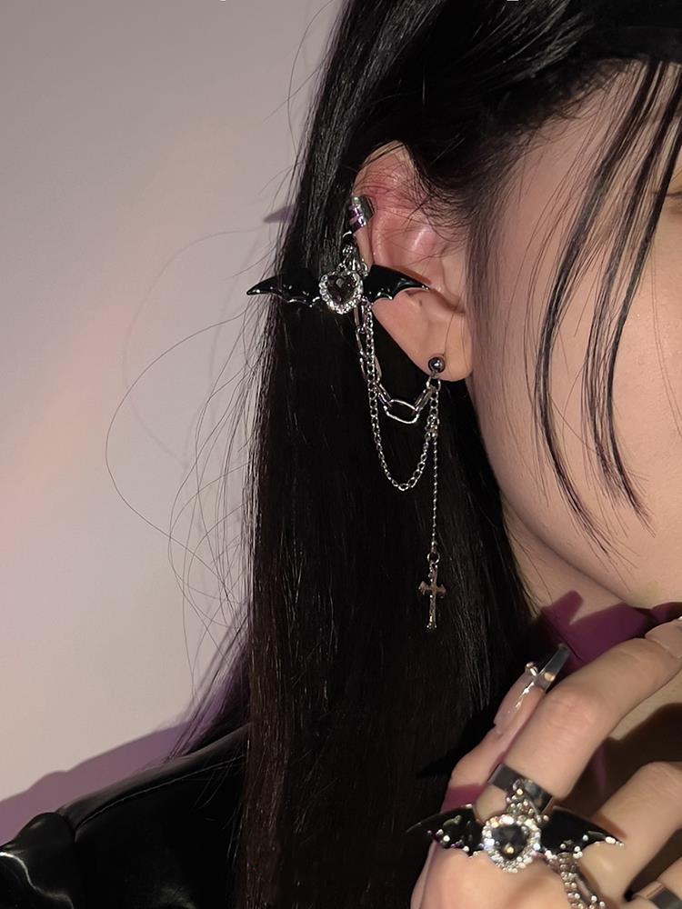 Y2K Sweet Diablo Bat & Cross Cuff Earrings