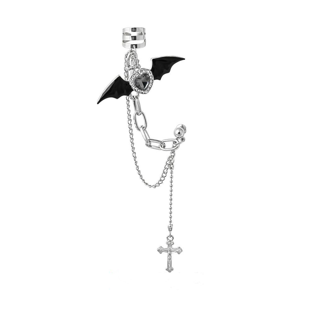 Y2K Sweet Diablo Bat & Cross Cuff Earrings