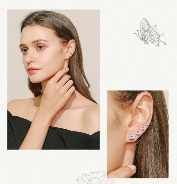 Unique Fashion Design Japanese-Korean Style Mild Luxe Sparkling Zirconia Stud Earrings