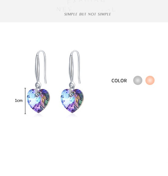 Mild luxury Niche Design Love Heart-shaped Crystalline Pendant Hook Earring with a Retro Twist