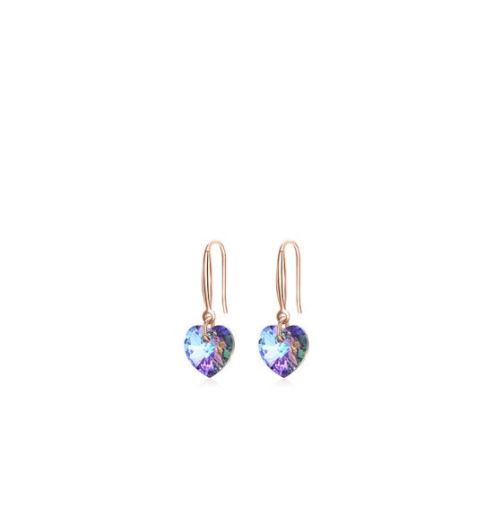 Mild luxury Niche Design Love Heart-shaped Crystalline Pendant Hook Earring with a Retro Twist