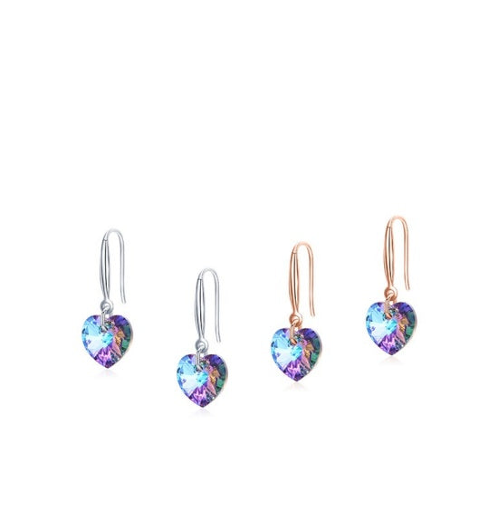 Mild luxury Niche Design Love Heart-shaped Crystalline Pendant Hook Earring with a Retro Twist