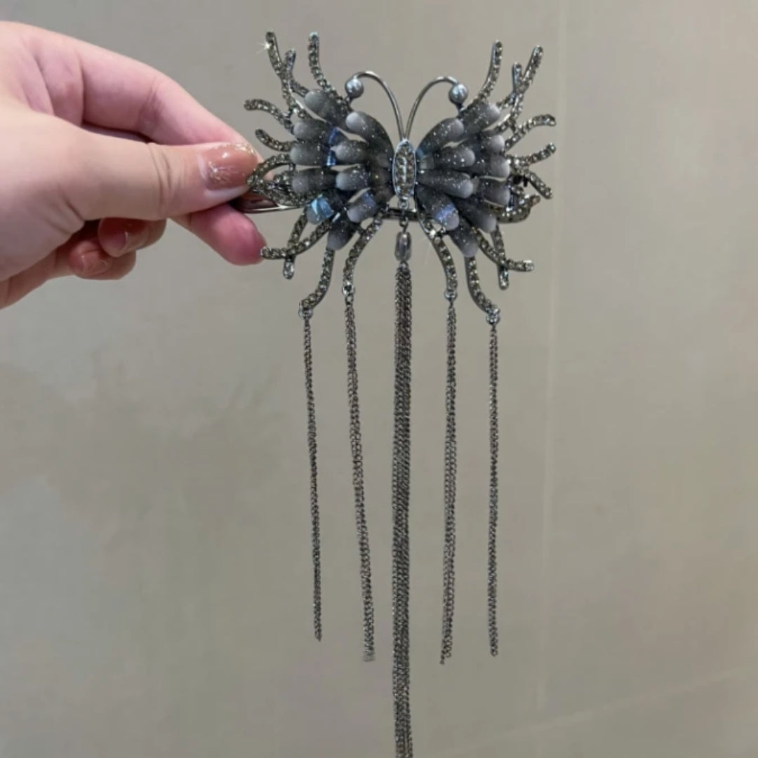 PRE-SALE Long Tassel Dark Grey Butterfly Hairpin