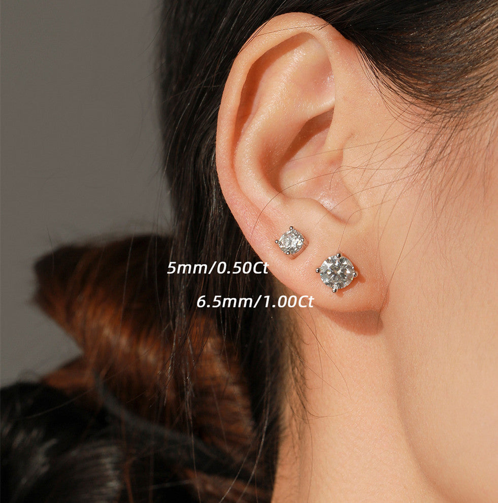 Moissanite Sterling Silver French Style Elegant Versatile Ear Studs