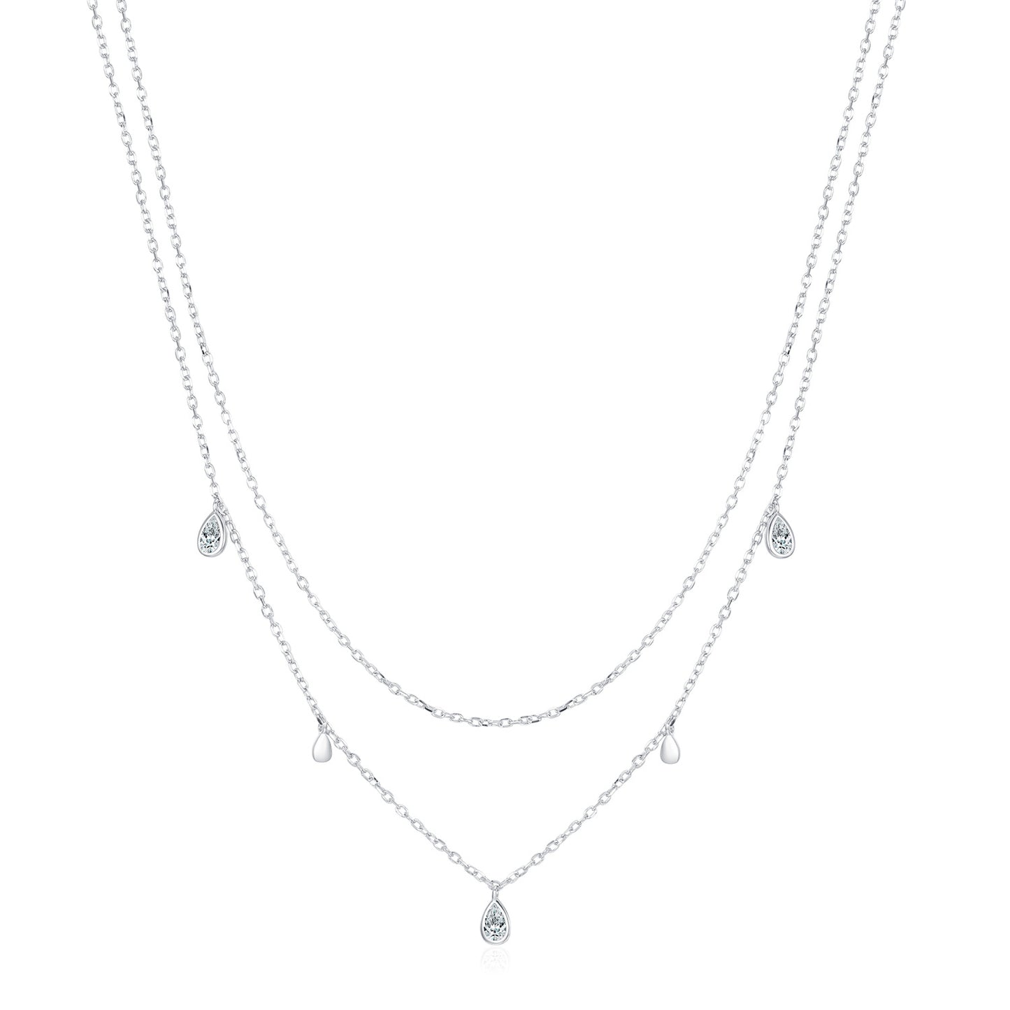 Moissanite Double Layer Designful Drop-shaped Pendant Necklace