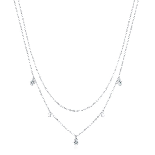 Moissanite Double Layer Designful Drop-shaped Pendant Necklace