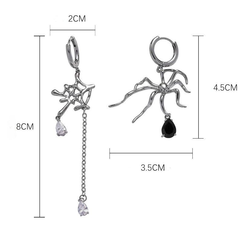 Chic Designer Silver Asymmetric Spider Earring