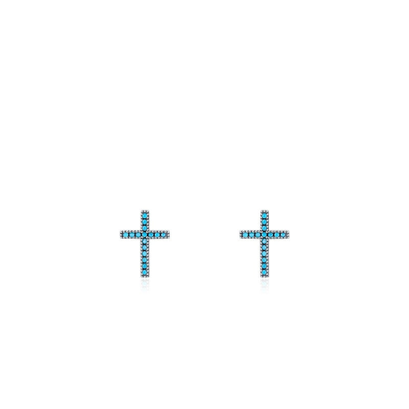 Micro Pave Minimalist Style Sterling Silver Cross Stud Earring