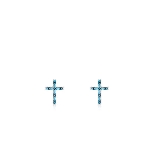 Micro Pave Minimalist Style Sterling Silver Cross Stud Earring