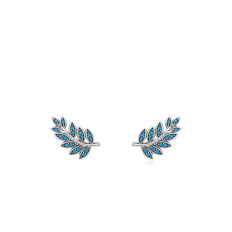 Retro-inspired Faux Turquoise Leaf Motif Statement Stud Earring