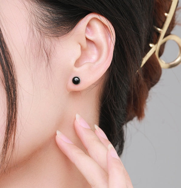 Sleek Exquisite Petite Commuter Style Black Onyx Inspired Ear Studs