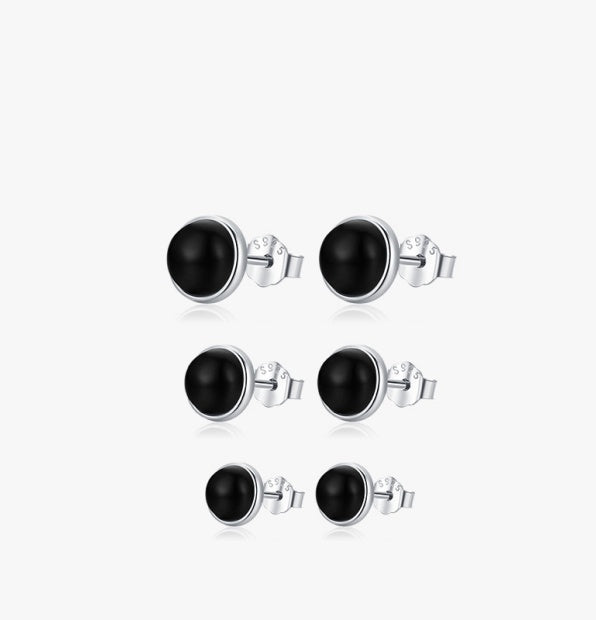 Sleek Exquisite Petite Commuter Style Black Onyx Inspired Ear Studs