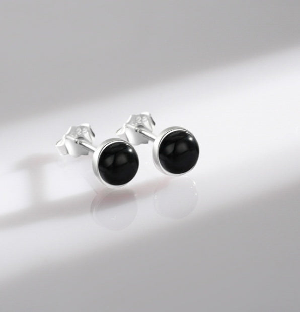 Sleek Exquisite Petite Commuter Style Black Onyx Inspired Ear Studs