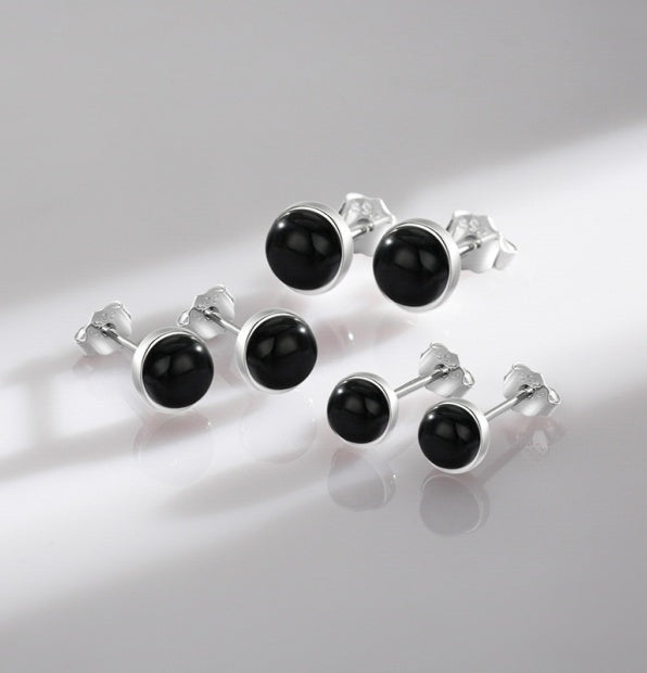 Sleek Exquisite Petite Commuter Style Black Onyx Inspired Ear Studs