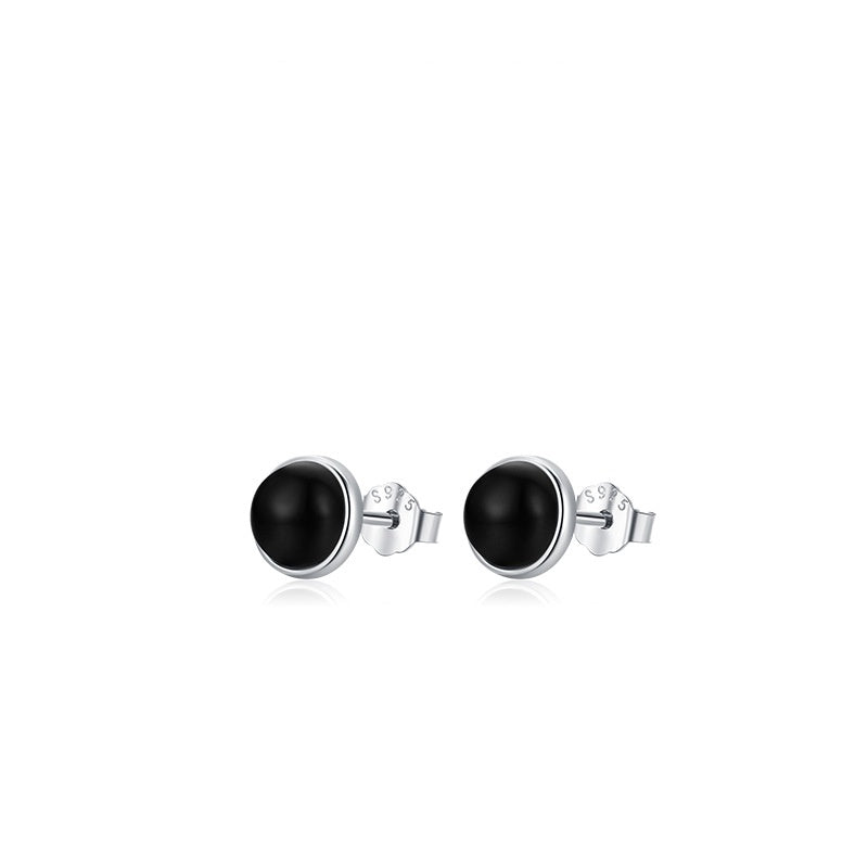 Sleek Exquisite Petite Commuter Style Black Onyx Inspired Ear Studs