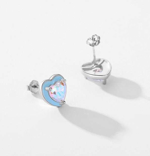 Fresh & Stylish Korean Fashion Glue Dripping Vibrant Colored CZ Heart-shaped Ear Studs