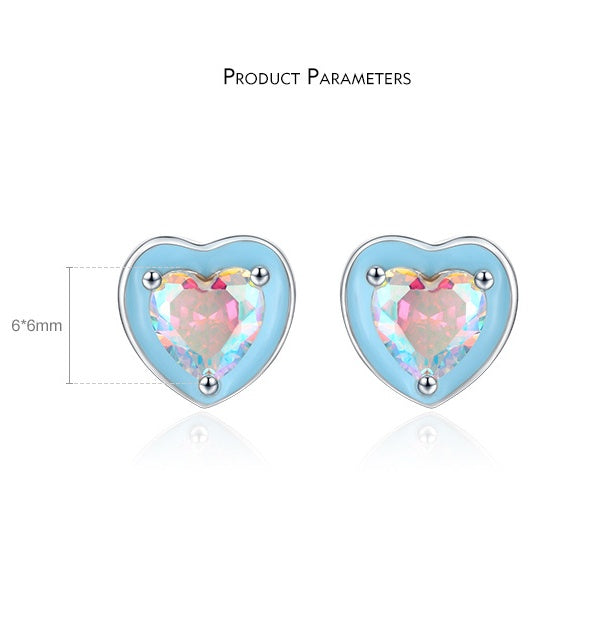 Fresh & Stylish Korean Fashion Glue Dripping Vibrant Colored CZ Heart-shaped Ear Studs