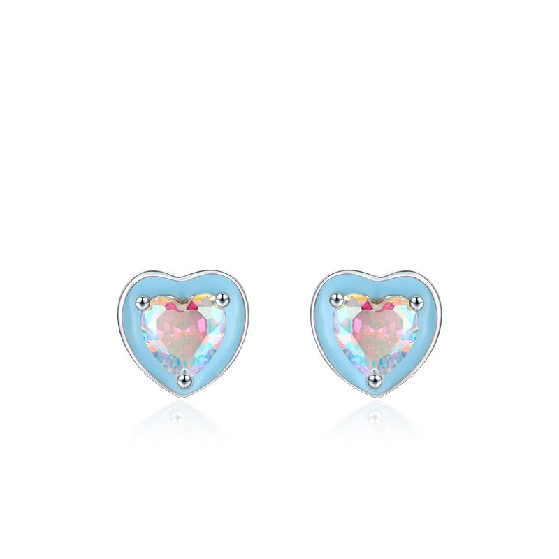 Fresh & Stylish Korean Fashion Glue Dripping Vibrant Colored CZ Heart-shaped Ear Studs