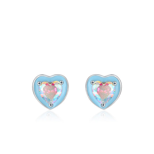 Fresh & Stylish Korean Fashion Glue Dripping Vibrant Colored CZ Heart-shaped Ear Studs