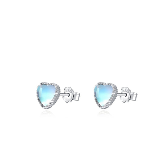 Cute Japanese Fashion Moonstone Love Heart Ear studs