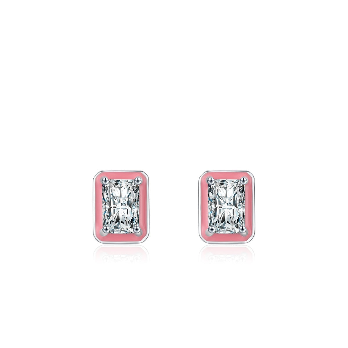 Entry Lux Sterling Silver Faux Diamond Stud Earring with Cubic Zirconia Inlay