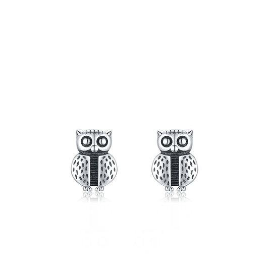 Novel Design Mini Vintage Distressed Owl Stud Earring