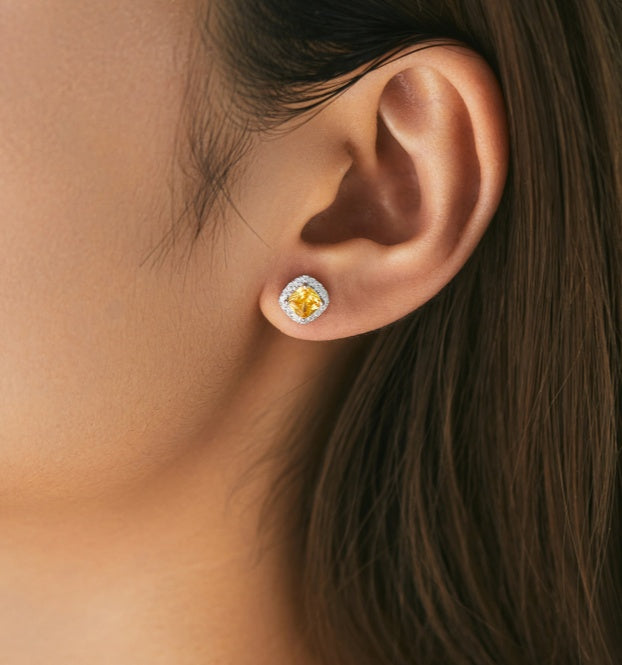 French-style Sugar Cube Chic High-end Feeling CZ Inlaid Ear Studs