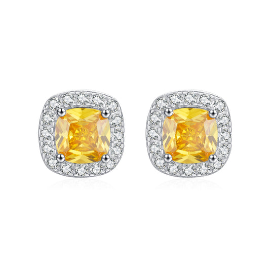 French-style Sugar Cube Chic High-end Feeling CZ Inlaid Ear Studs