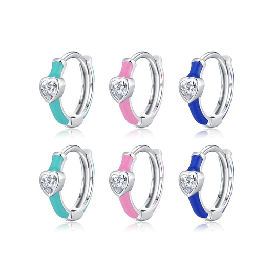 S925 Colorful Dopamine-style Enamel CZ Hoop & Huggie Earrings