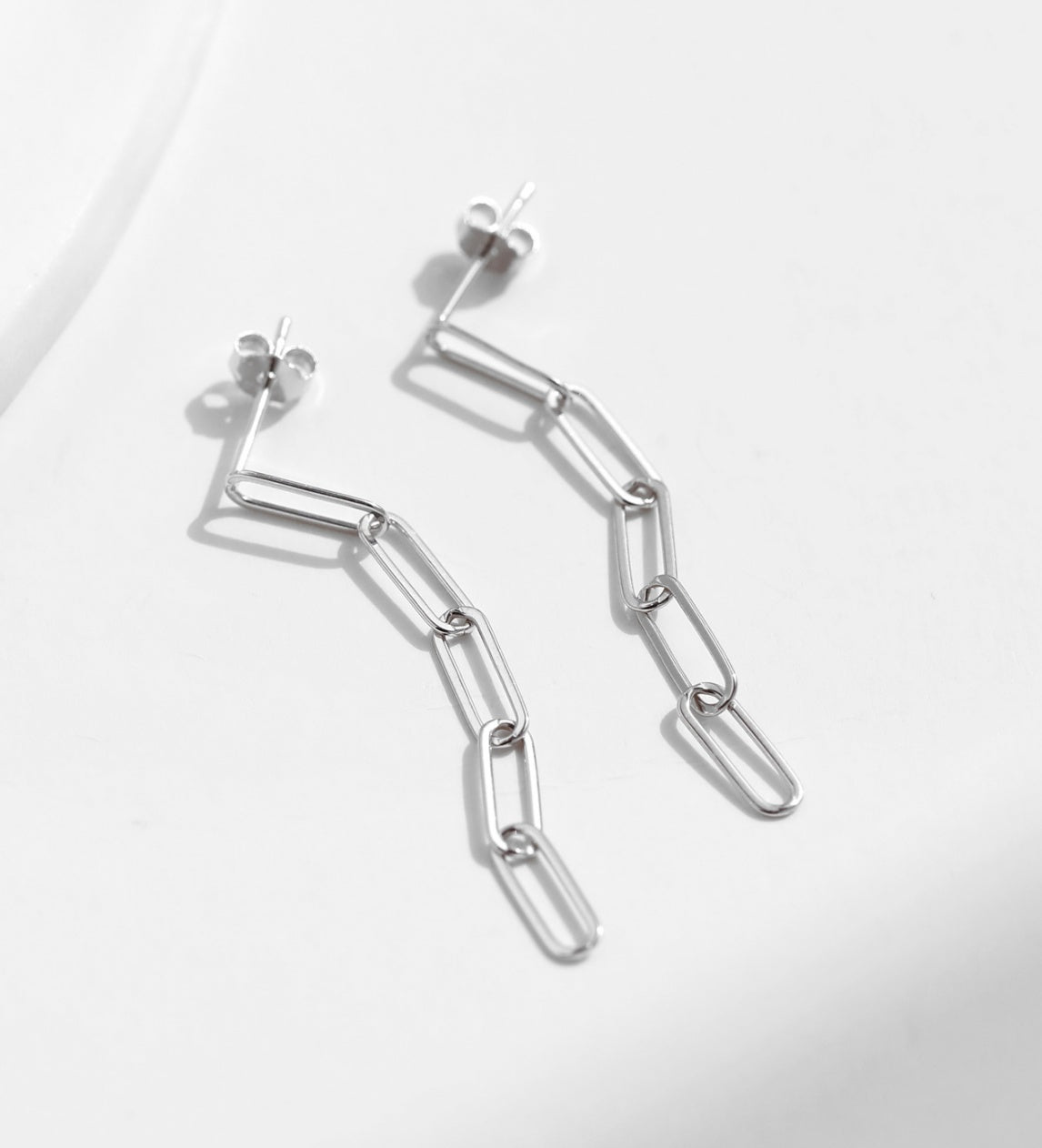 S925 Simple Versatile Japanese & Korean Chic Geometric Chain Tassel Dangle Ear Studs