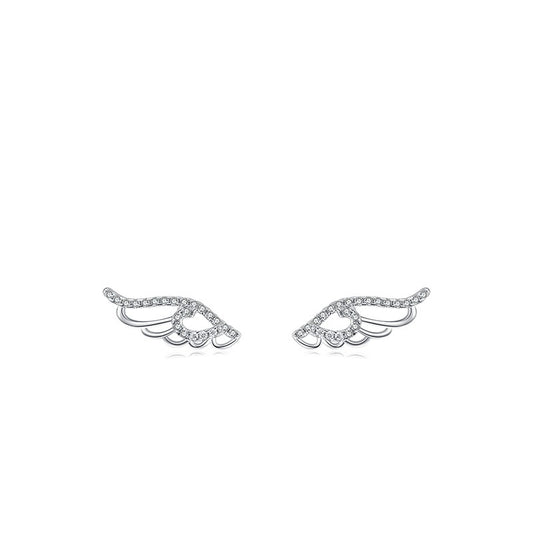 Exquisite Celestial Wing Sterling Silver Ear Studs Bedecked with Gems