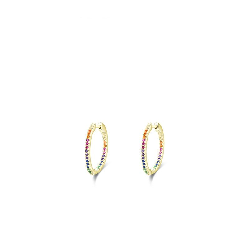 S925 Entry Luxe CZ Rainbow-Inset Ear Hoops Inspired by Instagram Trends