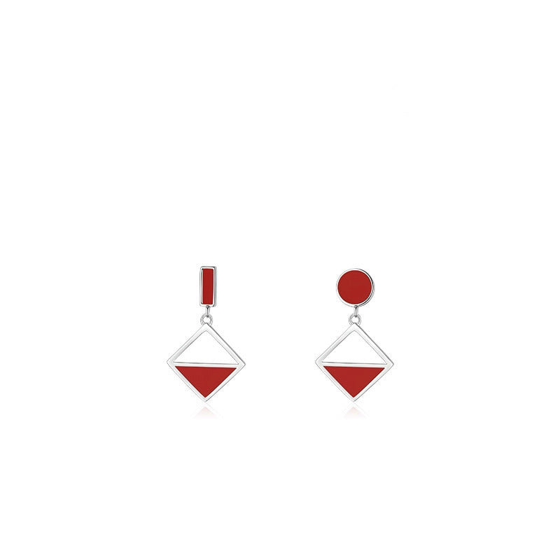 Chic Entry Luxe Minimalist Irregular Mismatched Enamel Style Earrings with Dripping Glue Effect