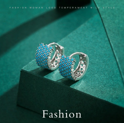 Elegant Imitation Turquoise Cold-toned Statement Earring