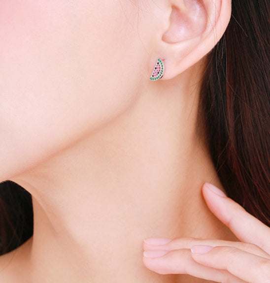 Pave Setting Cute Plant Motifs CZ-Embedded Ear Studs with Unique Design Sensibility