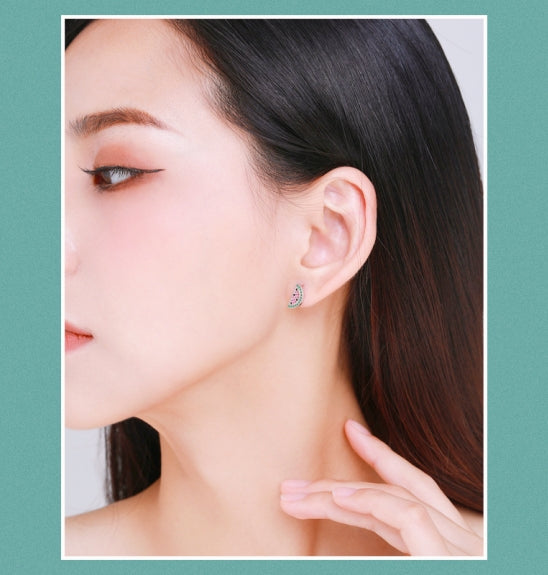 Pave Setting Cute Plant Motifs CZ-Embedded Ear Studs with Unique Design Sensibility