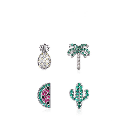 Pave Setting Cute Plant Motifs CZ-Embedded Ear Studs with Unique Design Sensibility