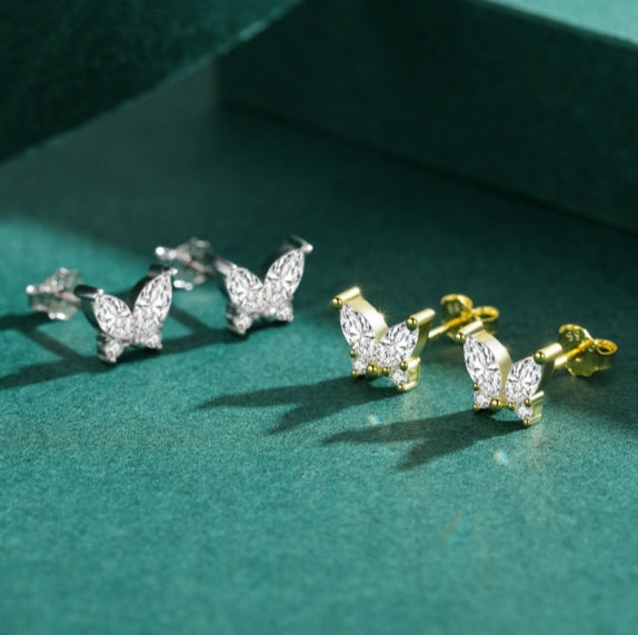 Exquisite CZ-inlaid Butterfly Motif Chic Stud Earring