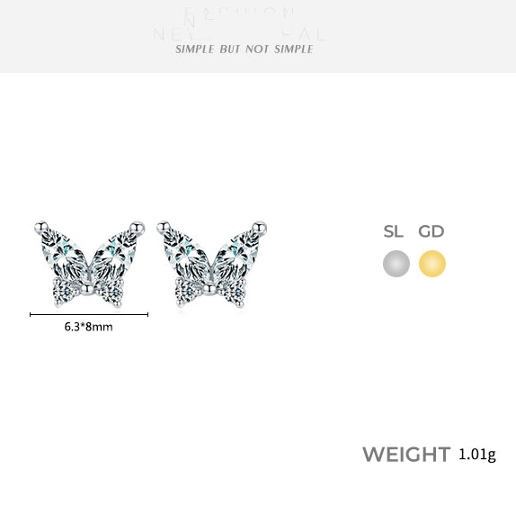 Exquisite CZ-inlaid Butterfly Motif Chic Stud Earring