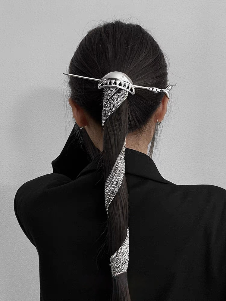 Designer Unique Silver Shark Long Tassel Hairpin