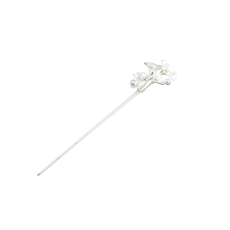 Vintage Ginkgo Leaf Pearls Metal Hair Stick