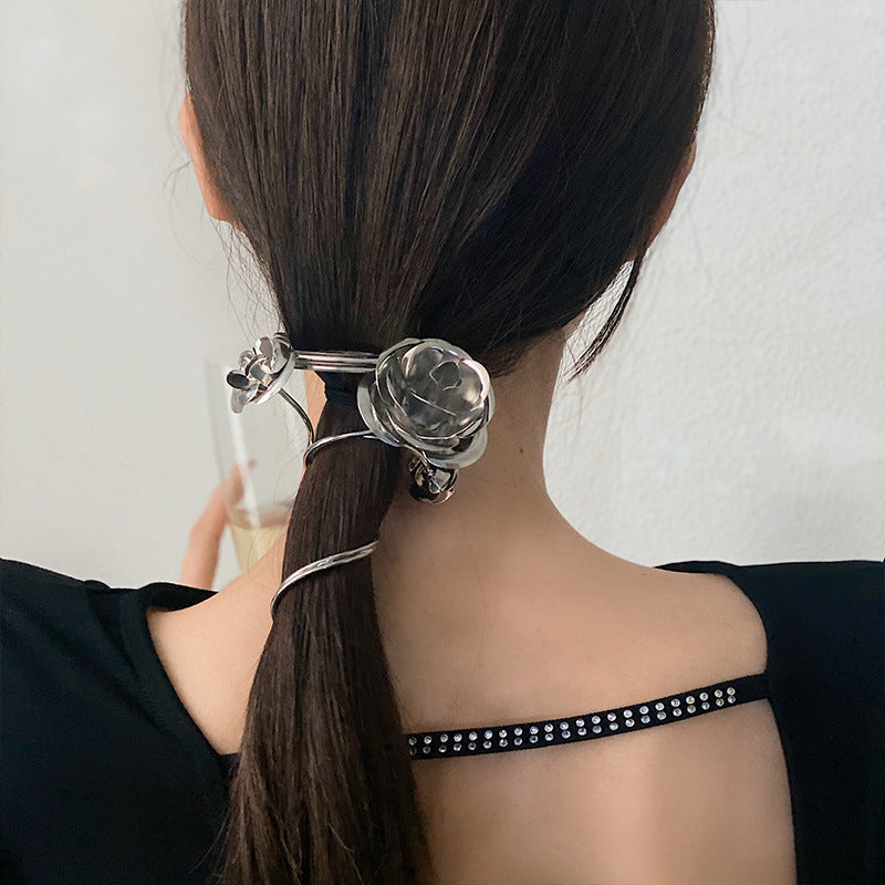 Silver Alloy Designer Rose Hairpin