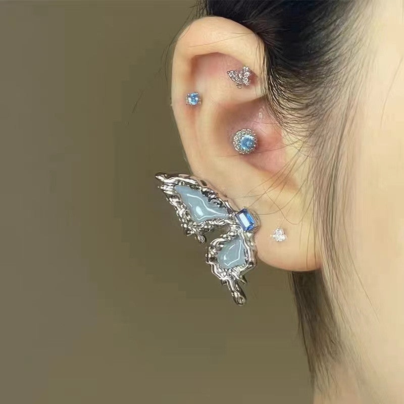 Black Butterfly Irregular Ear Stud