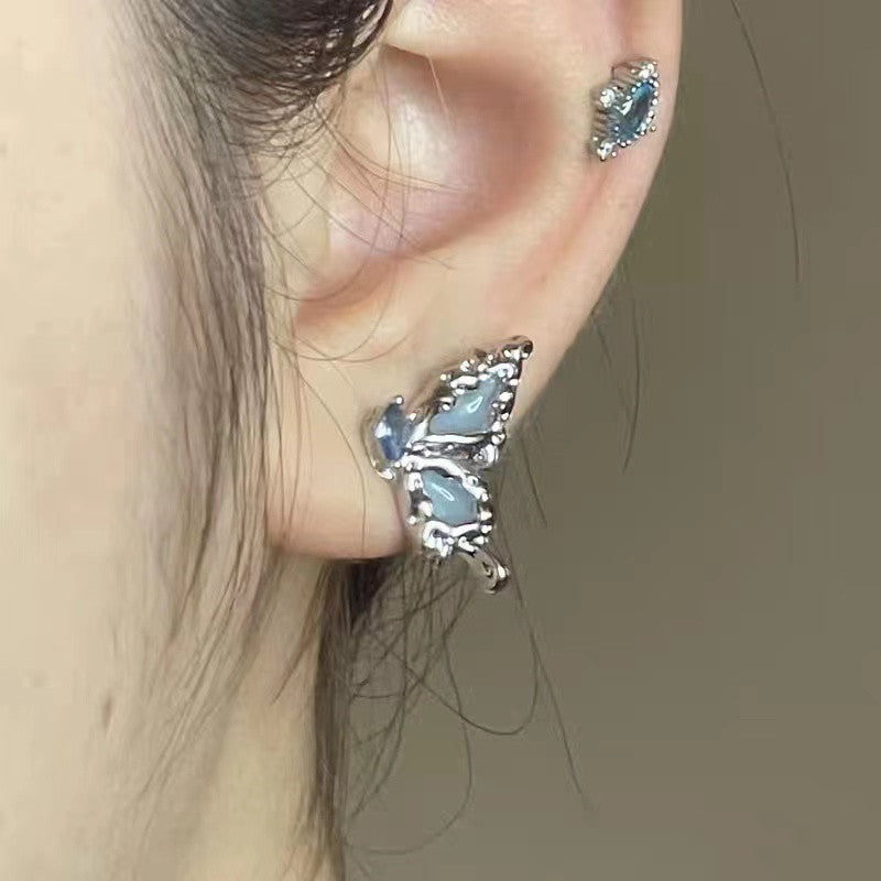 Black Butterfly Irregular Ear Stud